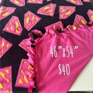 Superman Fleece Blanket with Pink and Yellow Logo